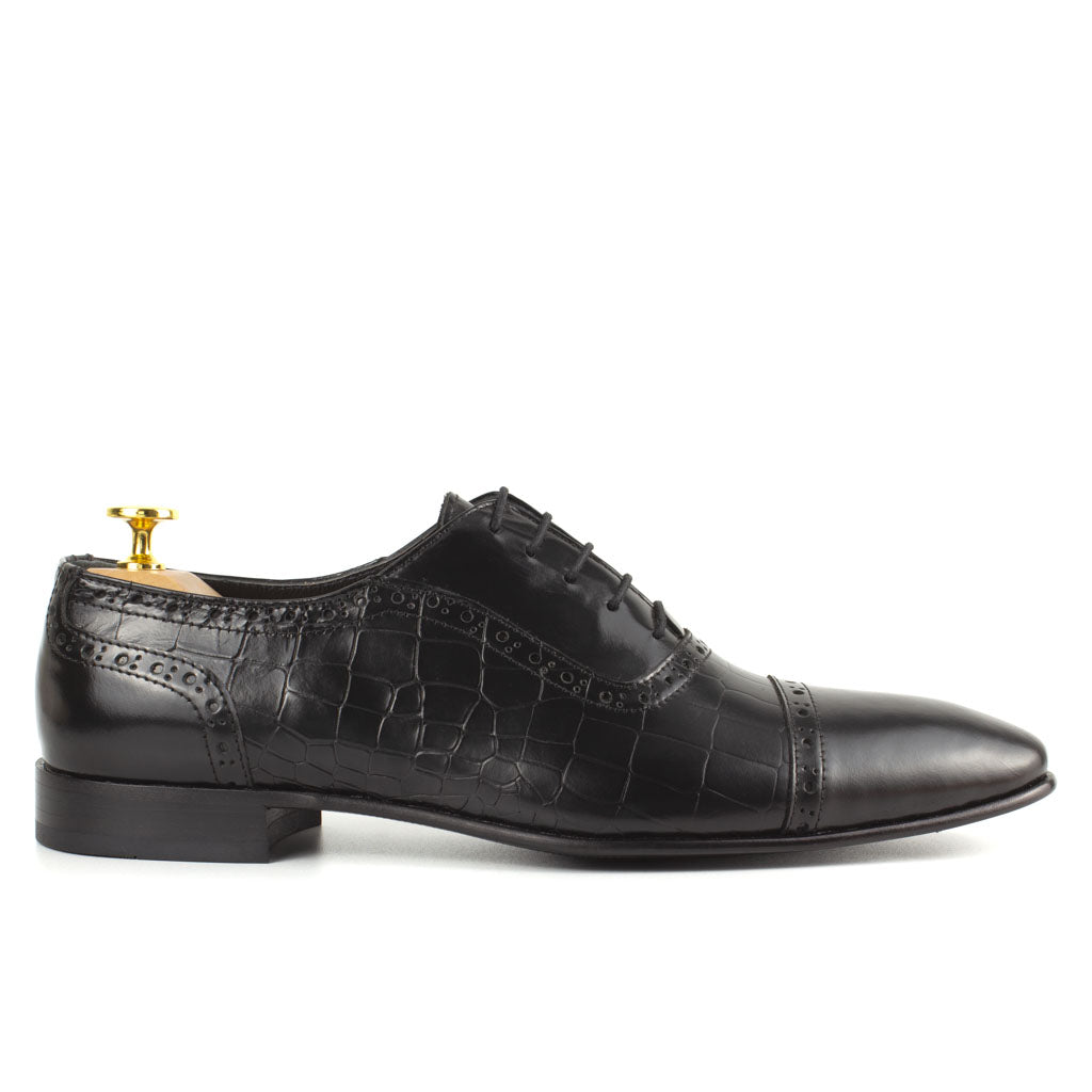 Sanzio Croco Black Cap-Toe Oxford for Men — front view | Scarpetto