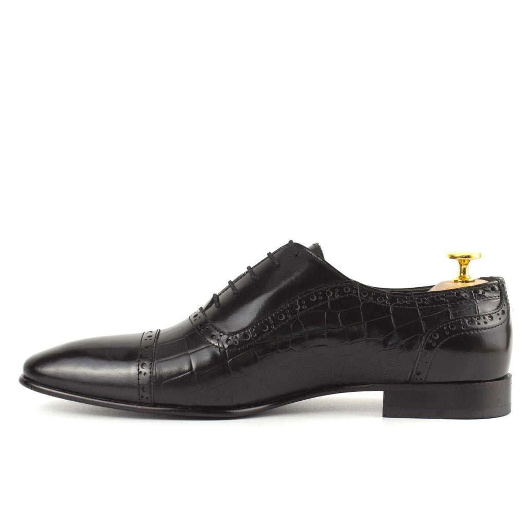 Sanzio Croco Black Cap-Toe Oxford for Men — top view | Scarpetto