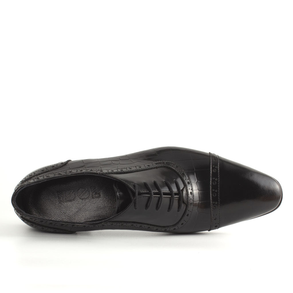 Sanzio Croco Black Cap-Toe Oxford for Men — sole detail | Scarpetto