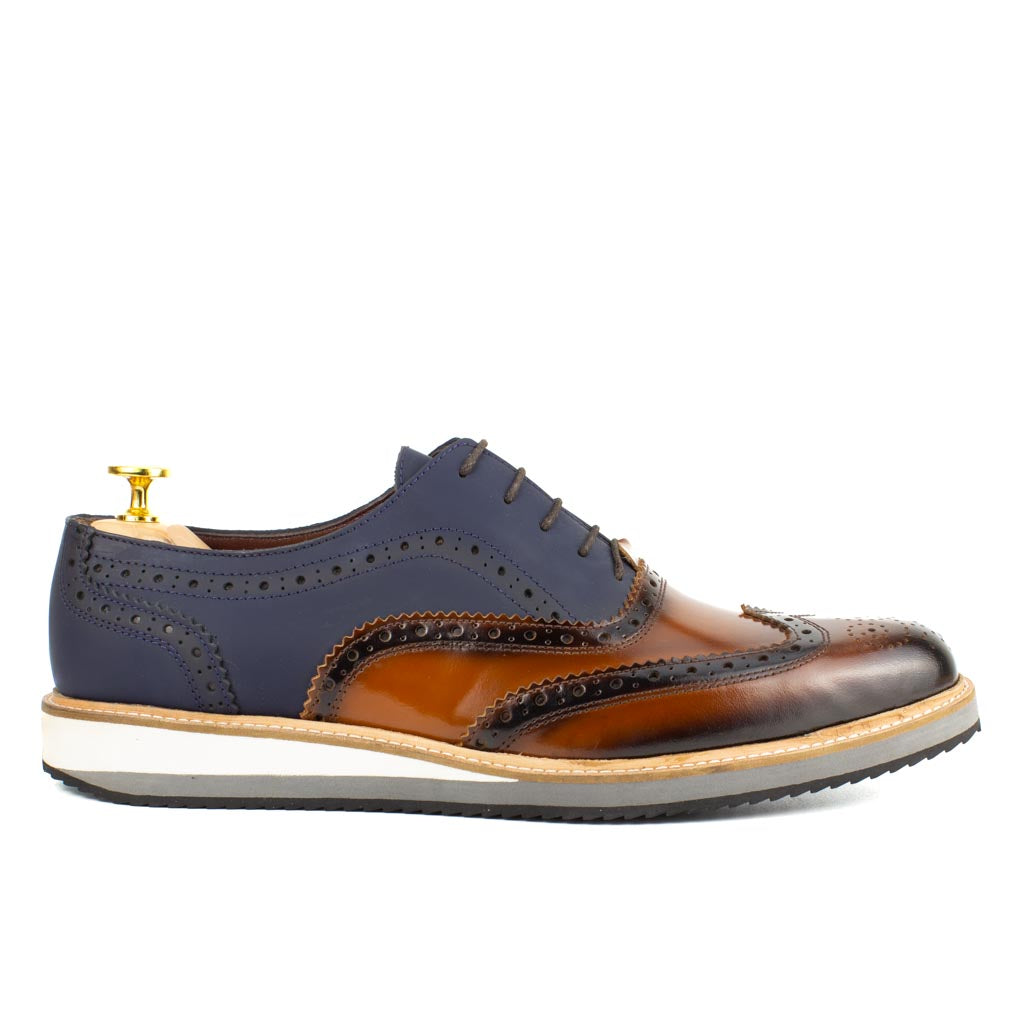 Zoppo Brown-Navy Men's Wingtip Leather Oxford Dress Shoes