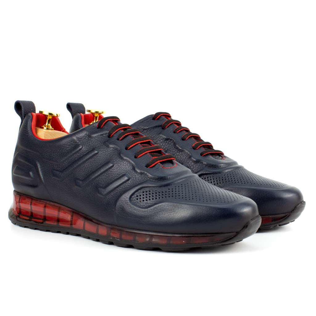 Neroflex Navy Leather Platform Sneaker — three-quarter view | Scarpetto