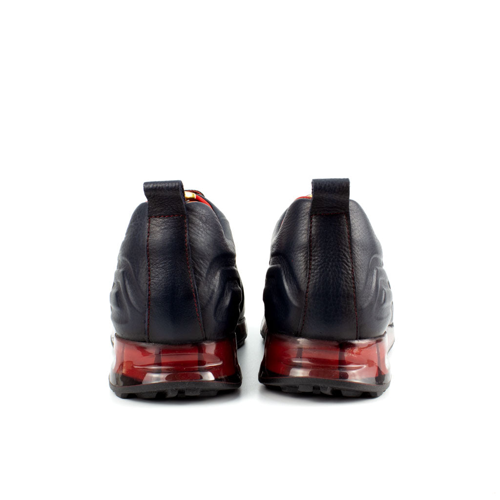 Dark Blue Leather Sneakers with Red Details | Platform High Sole