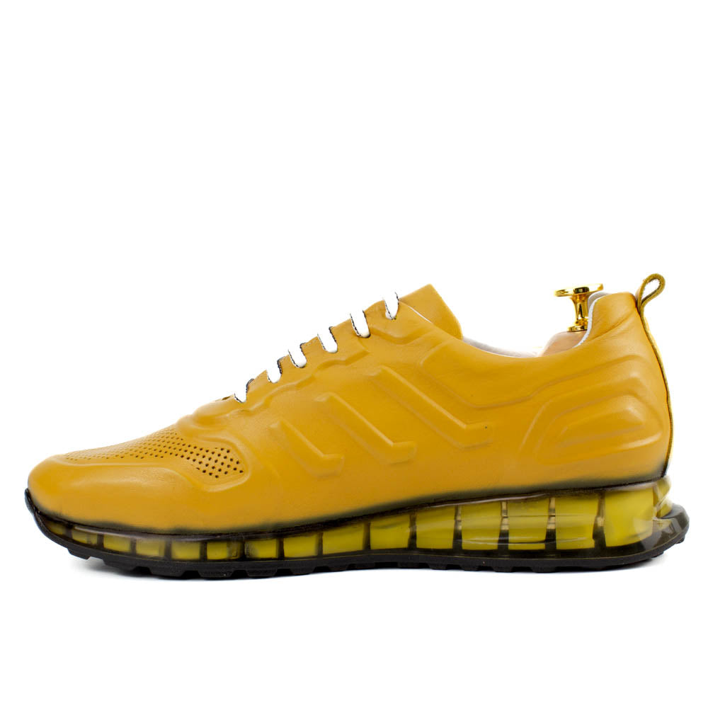 Mustard Yellow Leather Sneakers | Platform High Sole
