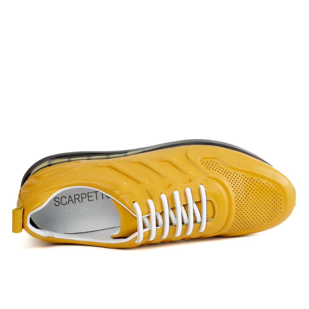 Mustard Yellow Leather Sneakers | Platform High Sole
