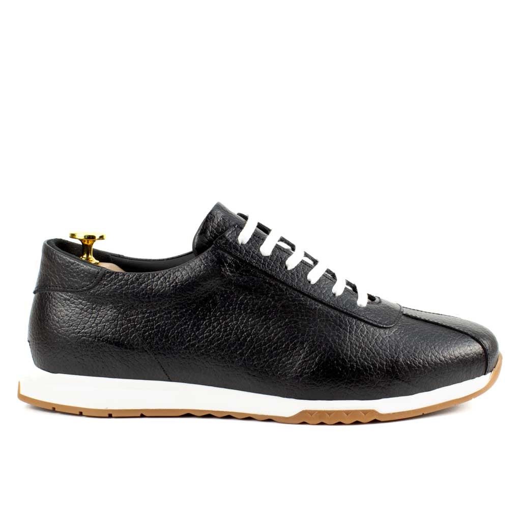 Charcoal Floater Grain Men's Leather Sneaker — front view | Scarpetto