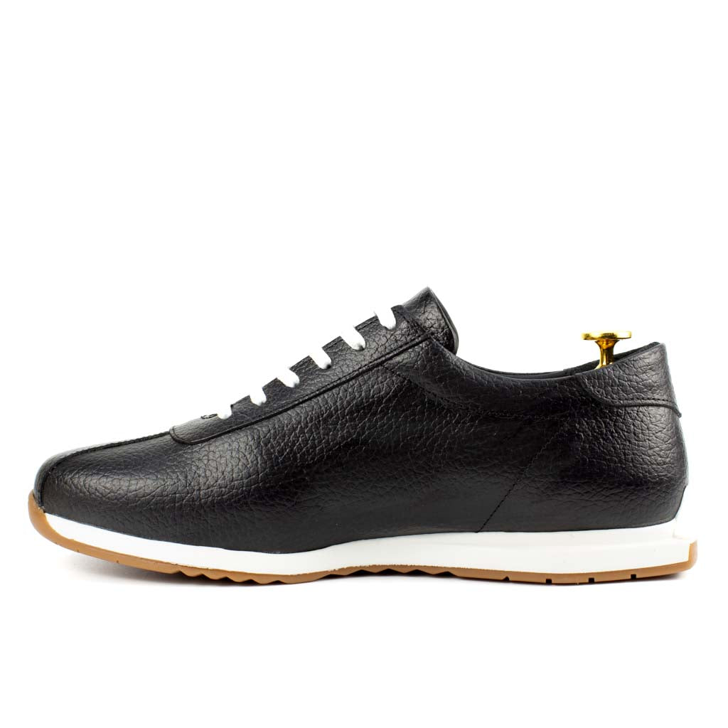 Charcoal Floater Grain Men's Leather Sneaker — heel detail | Scarpetto