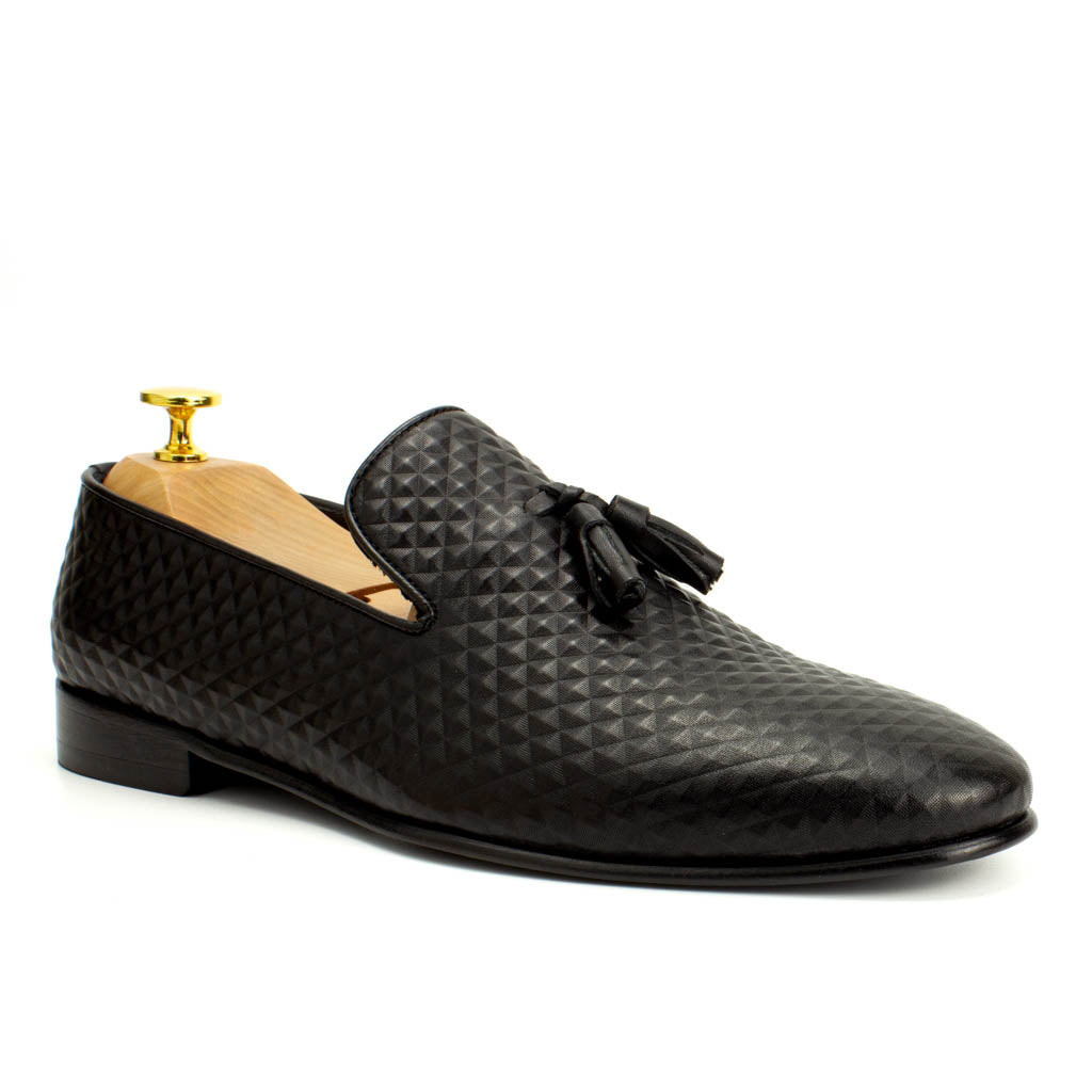 Black Men's Leather Spiky Loafers