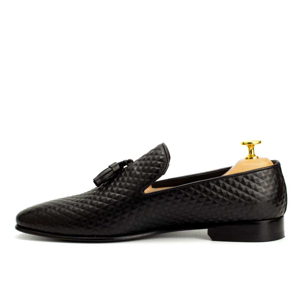 Black Men's Leather Spiky Loafers