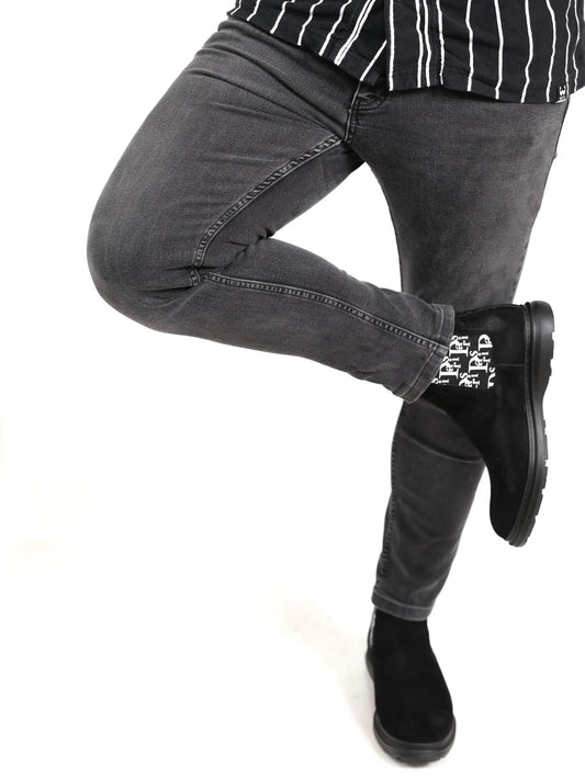 Paris Black Men's Genuine Suede Leather Boots