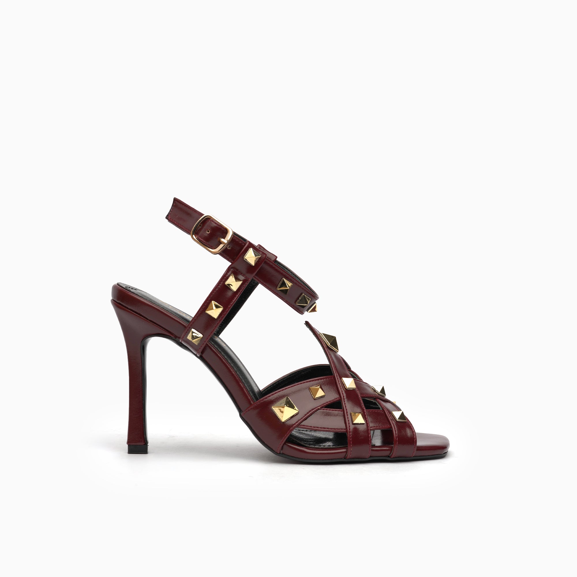 Borchia Burgundy Wine Studded Ankle-Strap Sandal — side view | Scarpetto