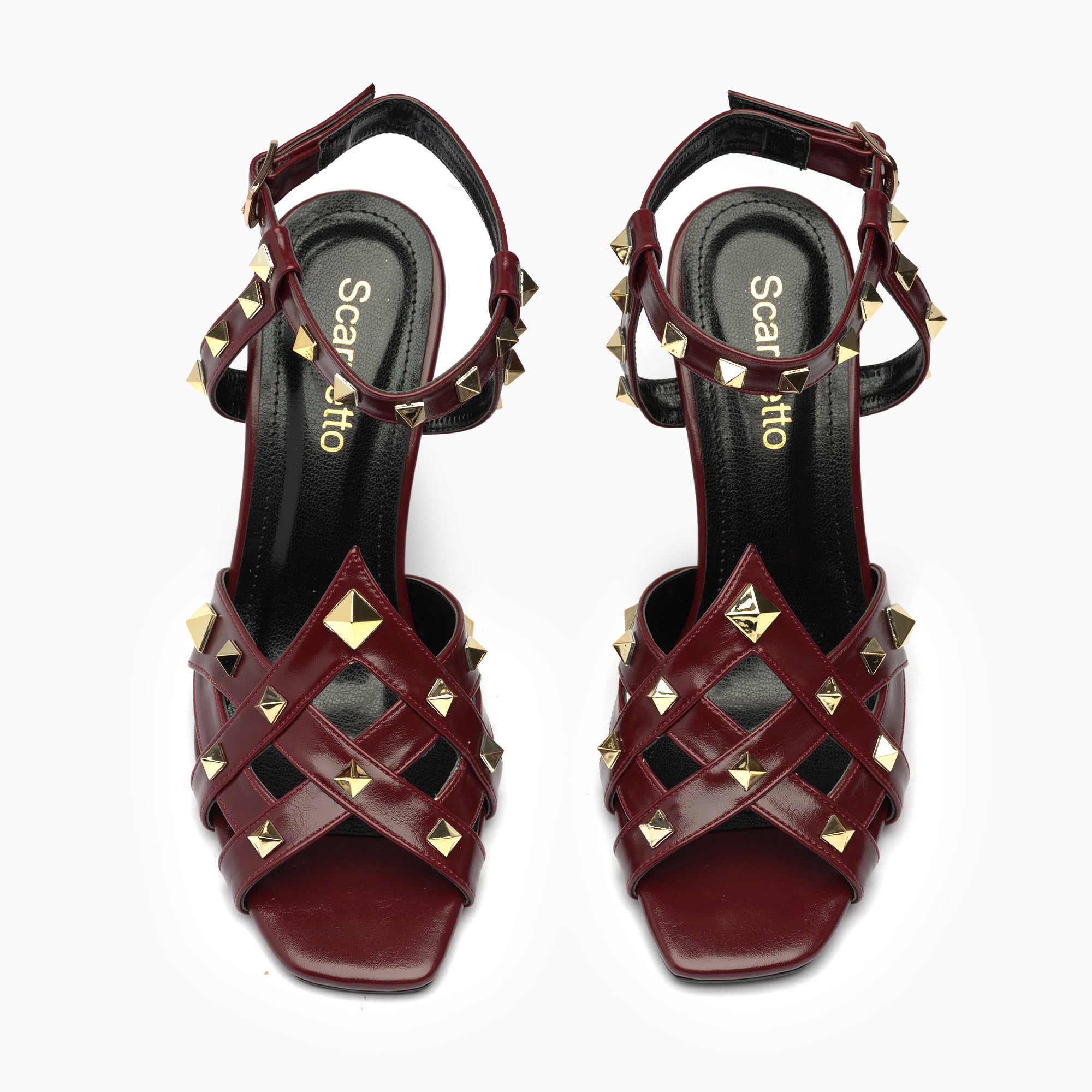 Borchia Burgundy Wine Studded Ankle-Strap Sandal — top view | Scarpetto