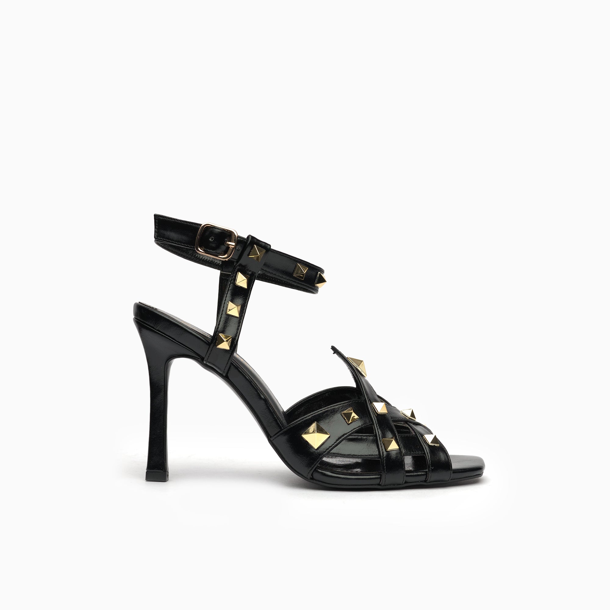 Borchia Jet Black Studded Ankle-Strap Sandal — side view | Scarpetto
