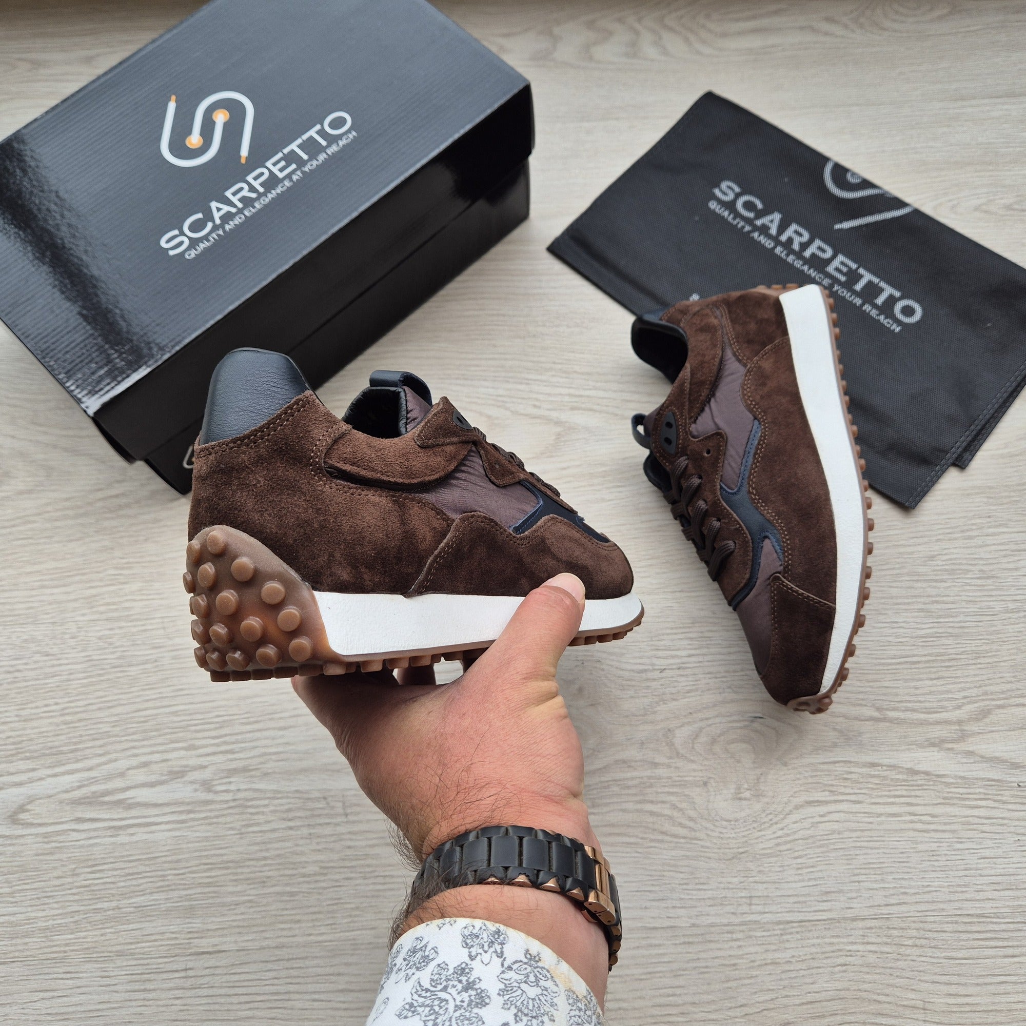 Corsa Espresso Suede Retro Running Sneaker - front view