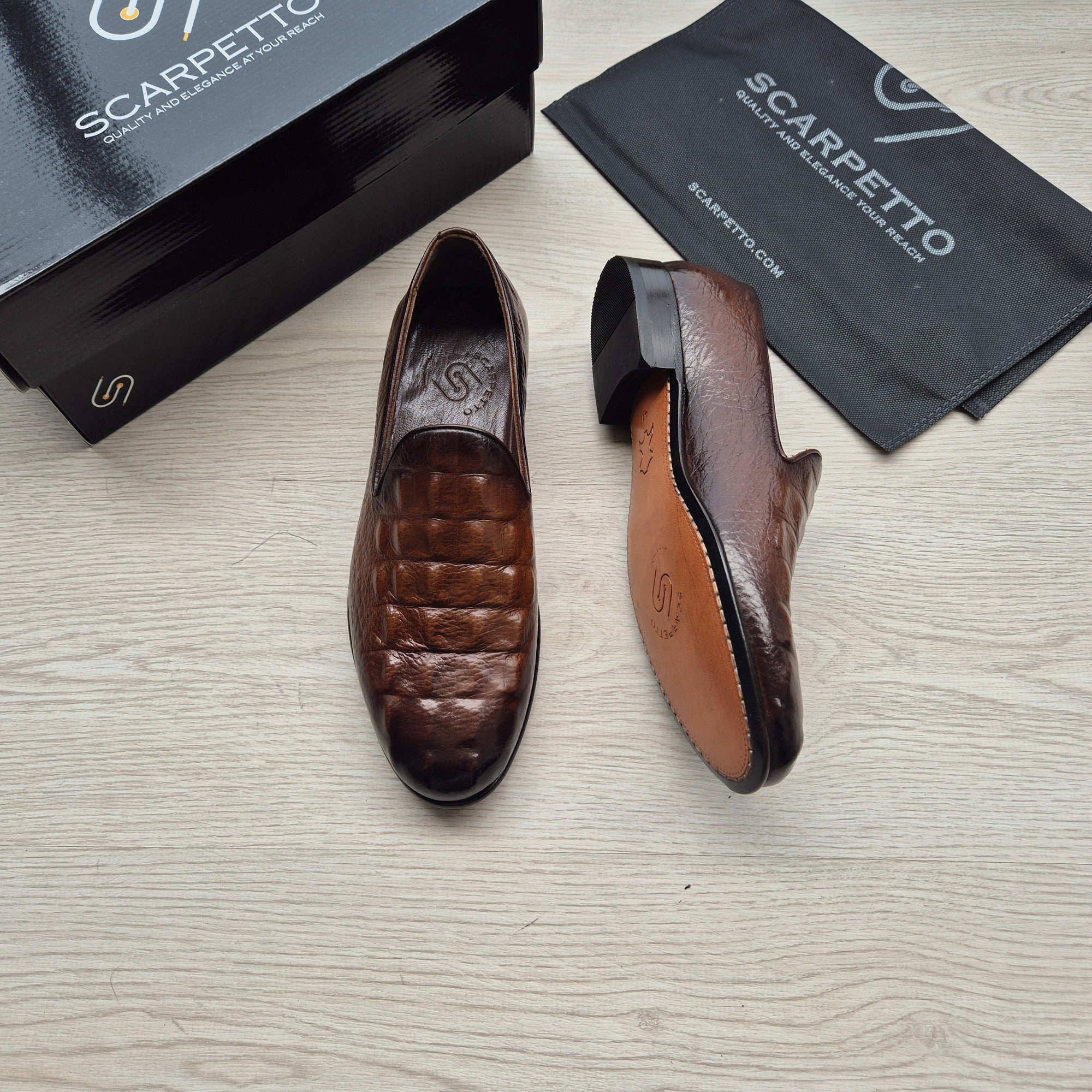 Emiliano Croco Espresso Brown Venetian Loafer - top view