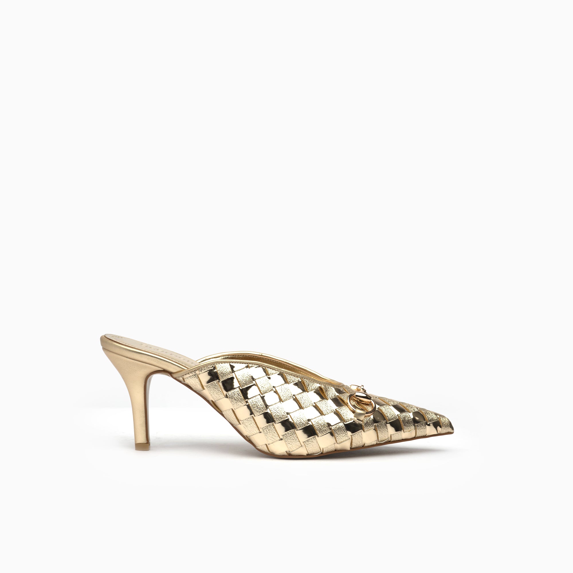 Fiorenza Gold Woven Horsebit Mule — side view | Scarpetto