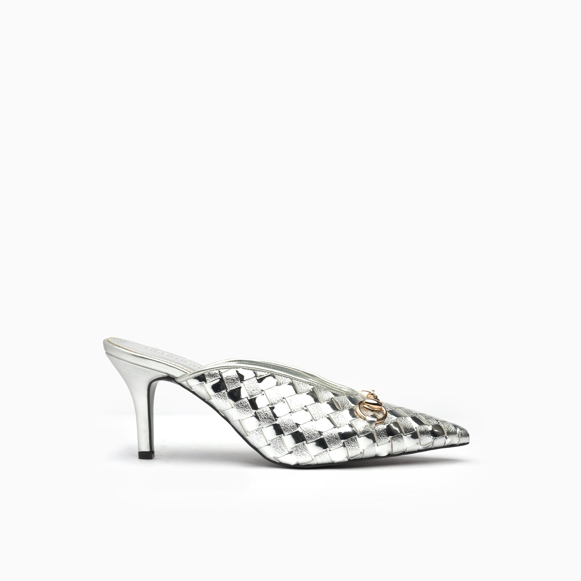 Fiorenza Silver Woven Horsebit Mule — side view | Scarpetto