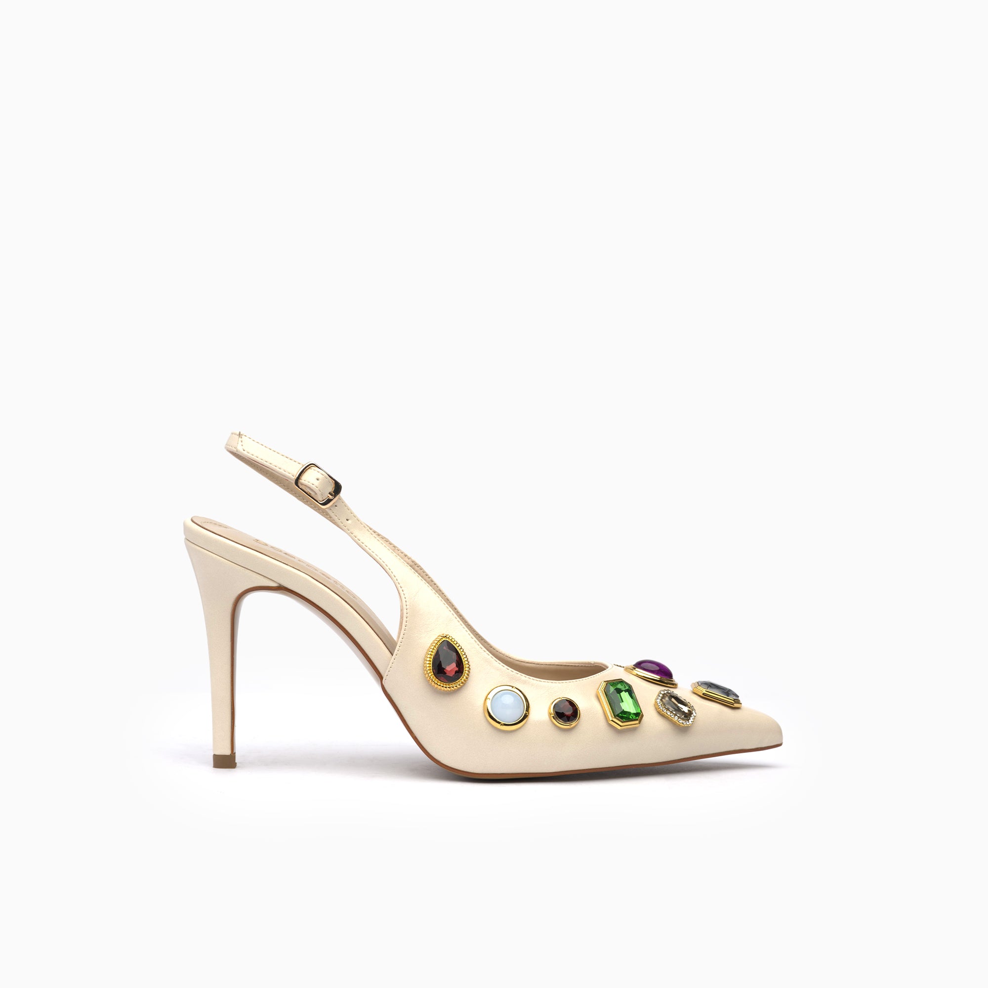 Gemma Ivory Cream Jeweled Slingback Pump — side view | Scarpetto