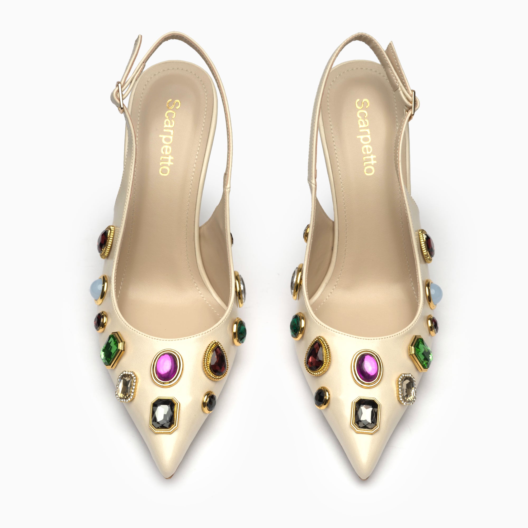 Gemma Ivory Cream Jeweled Slingback Pump — top view | Scarpetto