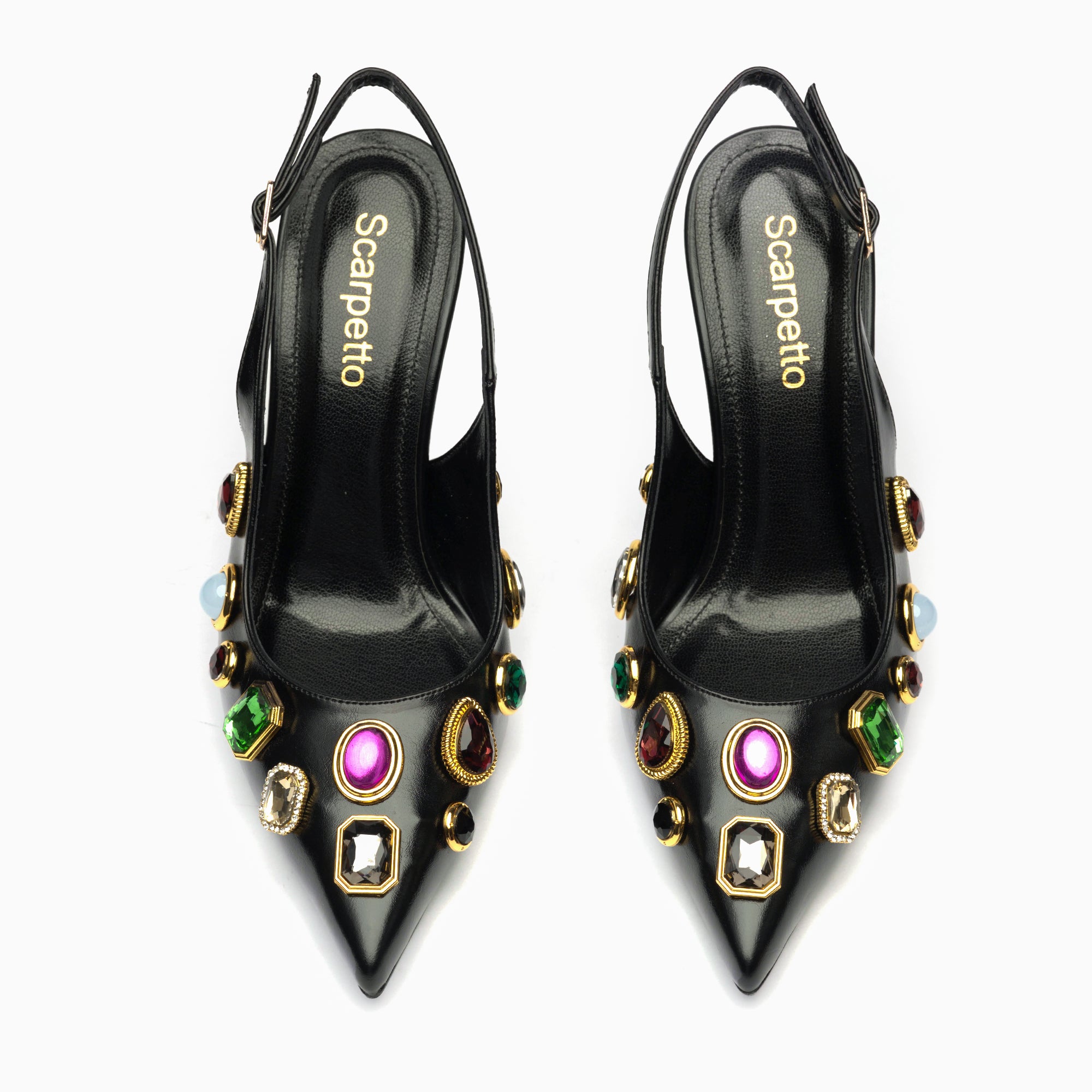 Gemma Jet Black Jeweled Slingback Pump — top view | Scarpetto