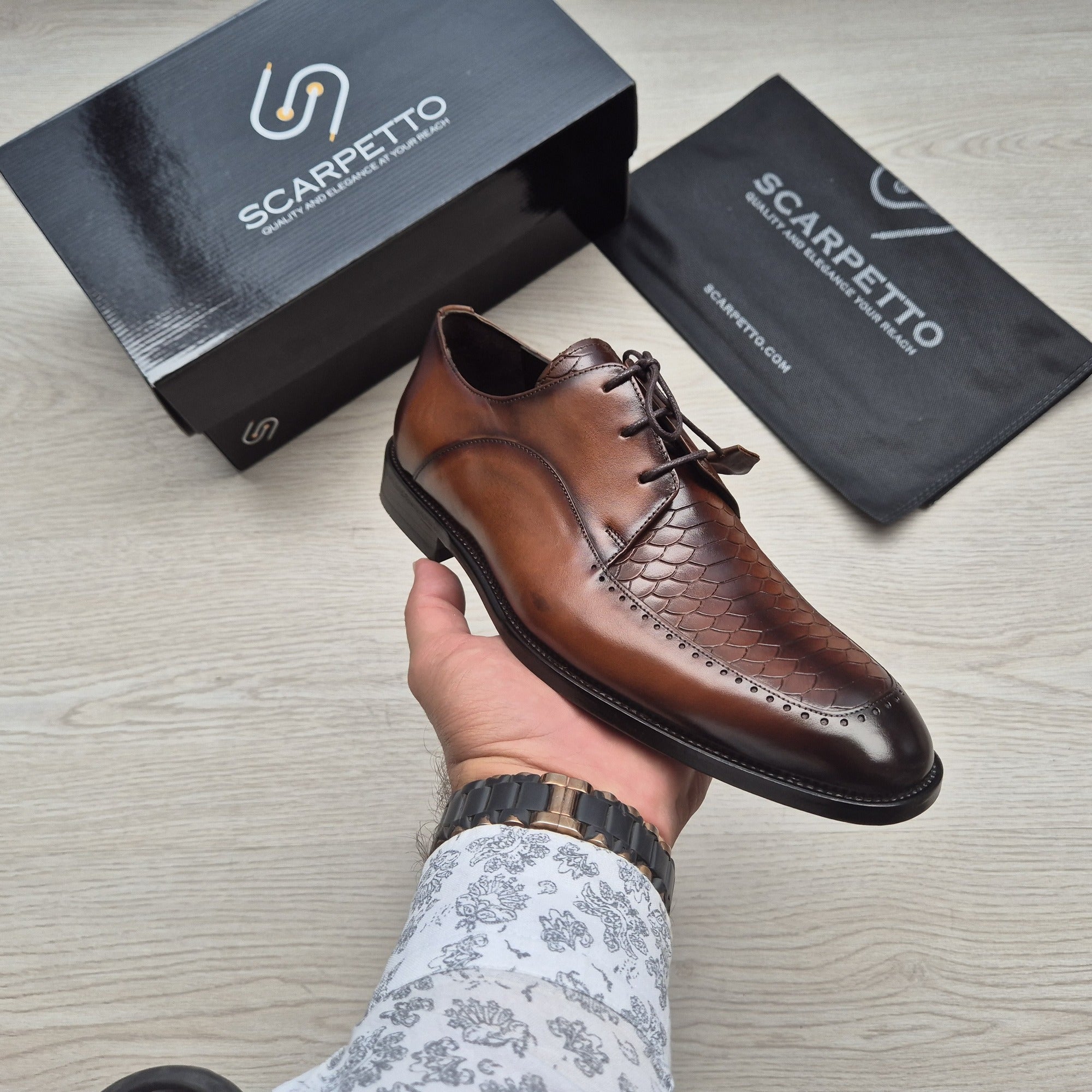 Leonardo Mahogany Textured Wingtip Derby - side view