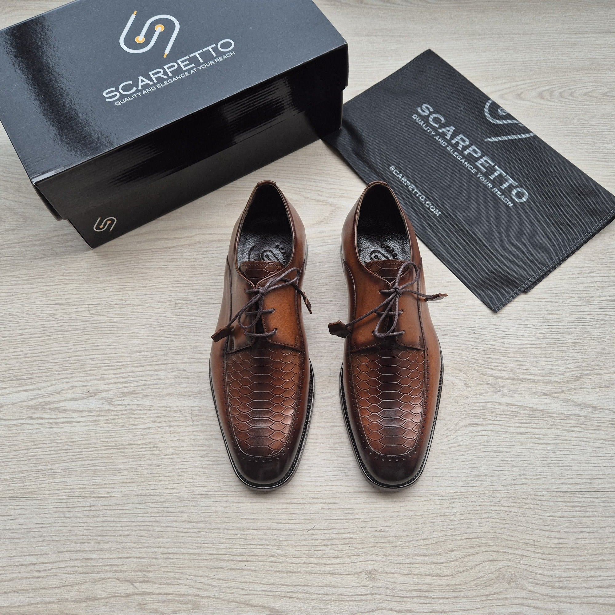 Leonardo Mahogany Textured Wingtip Derby - top view