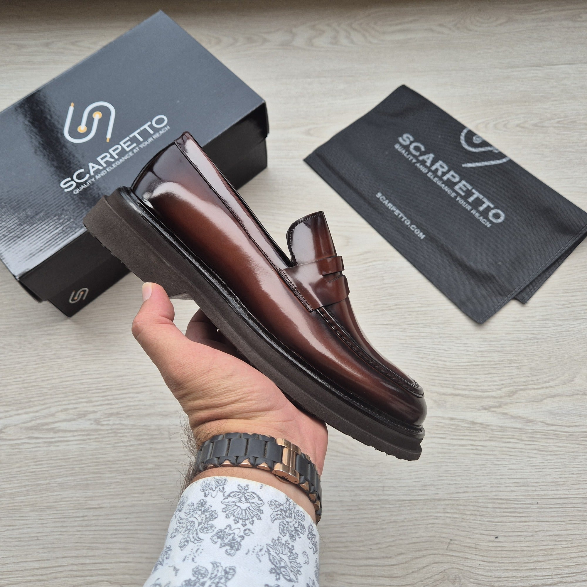 Napoli Oxblood Patent Penny Loafer - side view