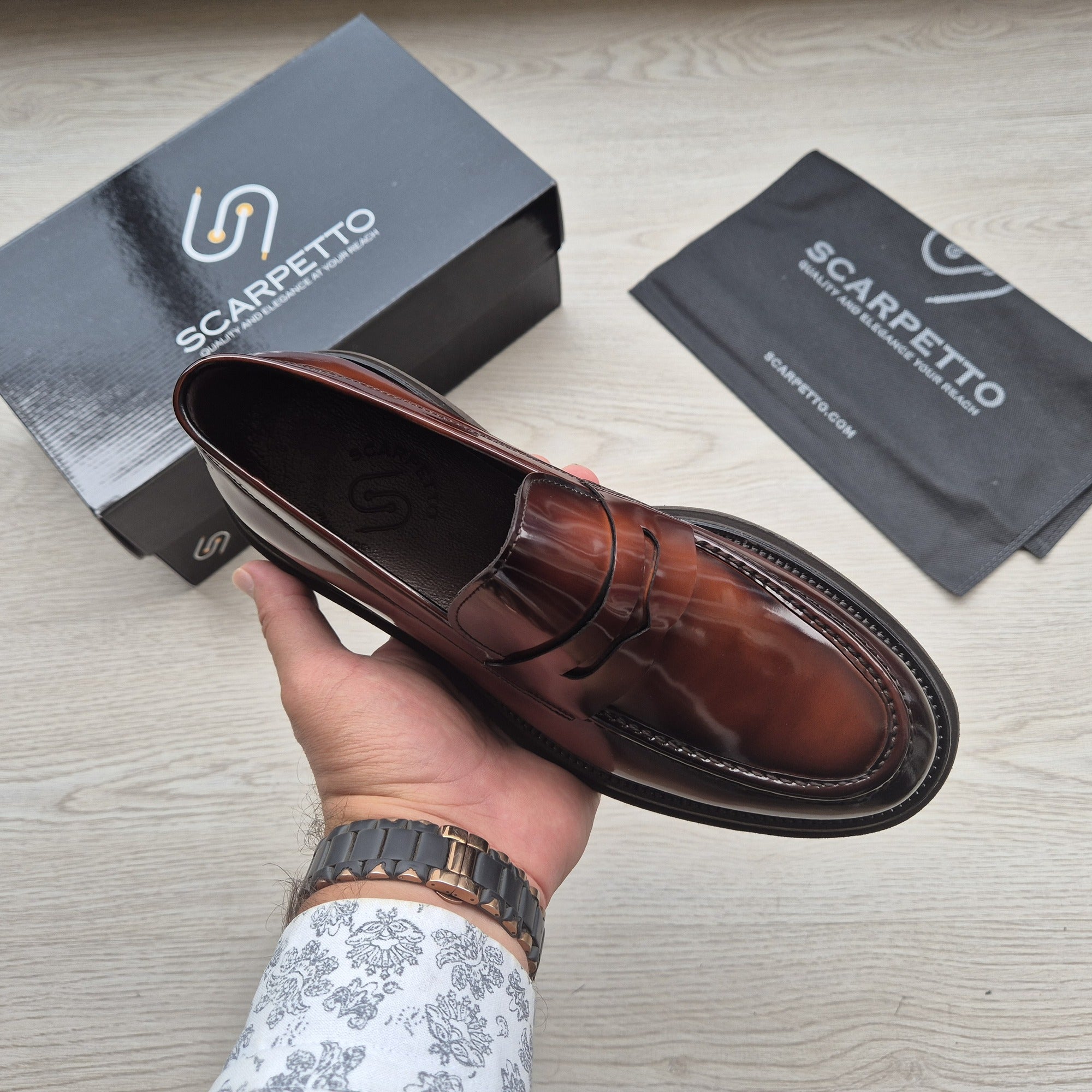 Napoli Oxblood Patent Penny Loafer - sole detail
