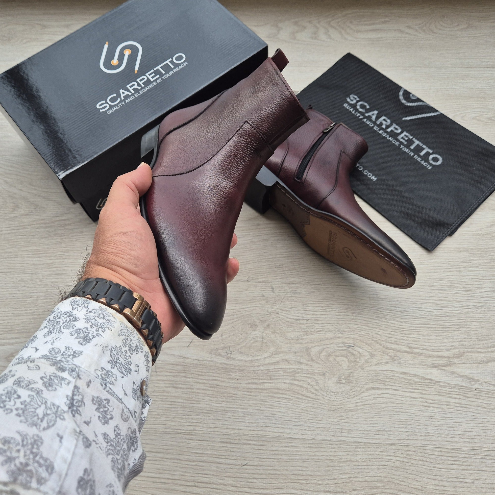 Raphael Floater Burgundy Chelsea Boots — side view | Scarpetto