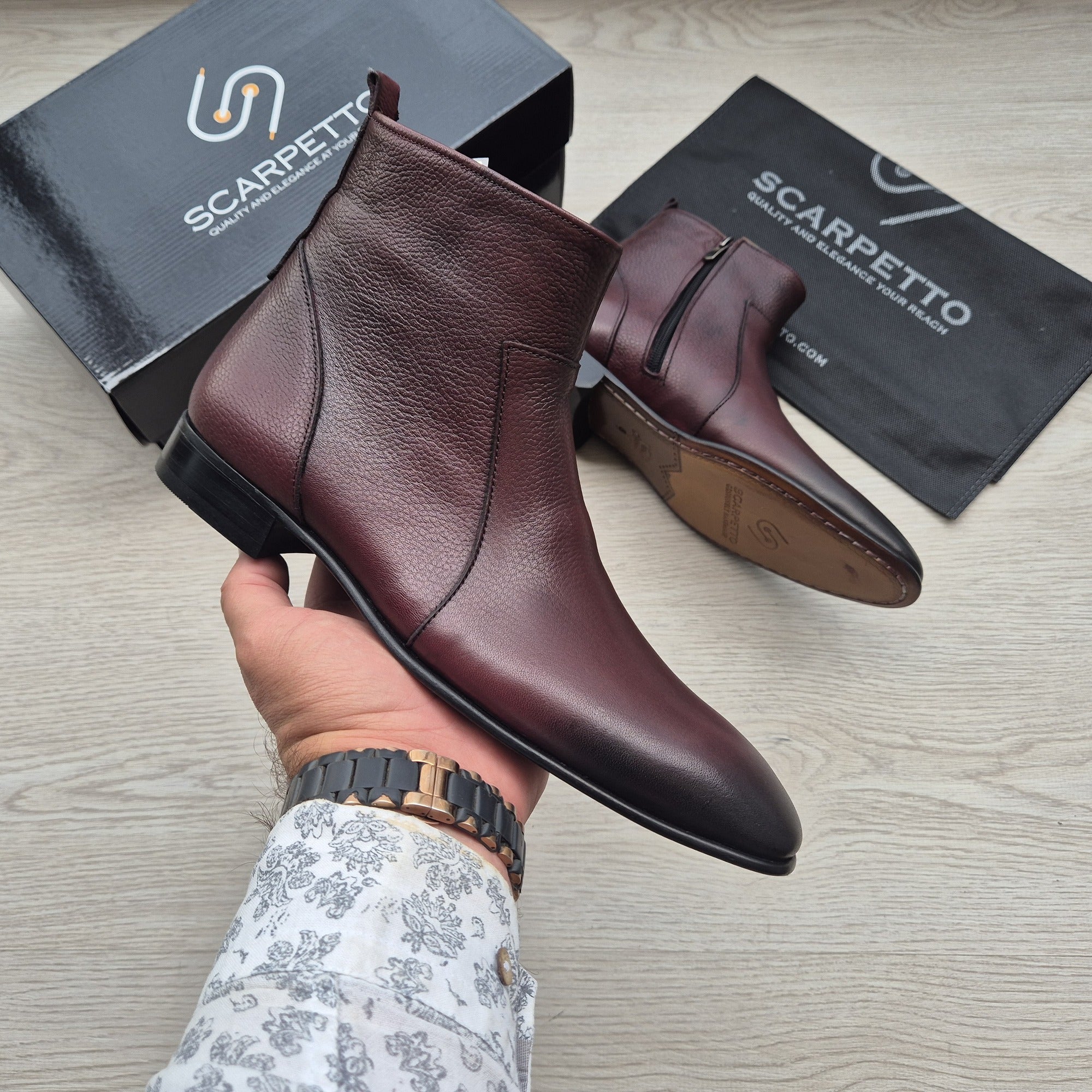 Raphael Floater Burgundy Chelsea Boots — top view | Scarpetto