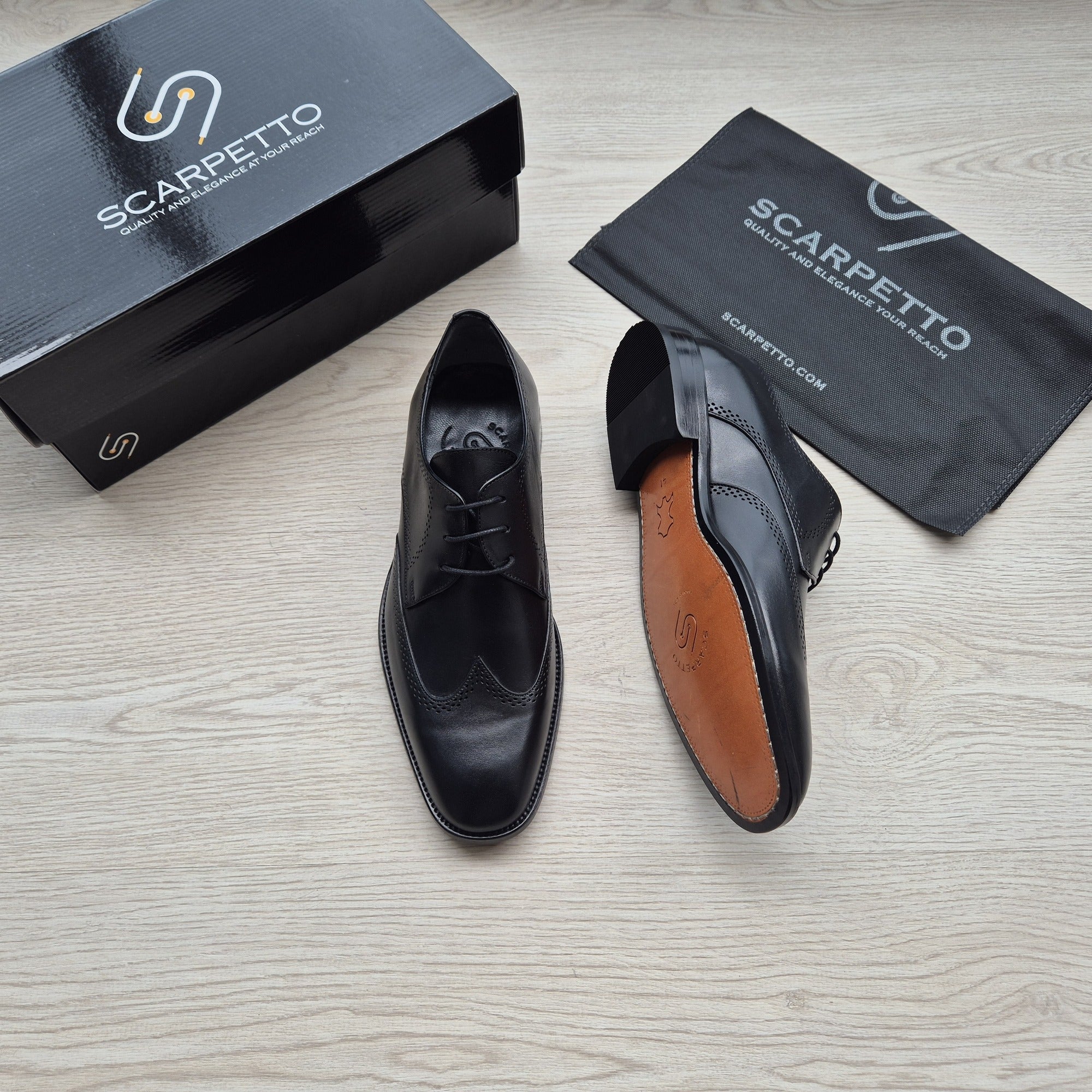 Rinaldo Jet Black Wingtip Brogue Derby — side view | Scarpetto
