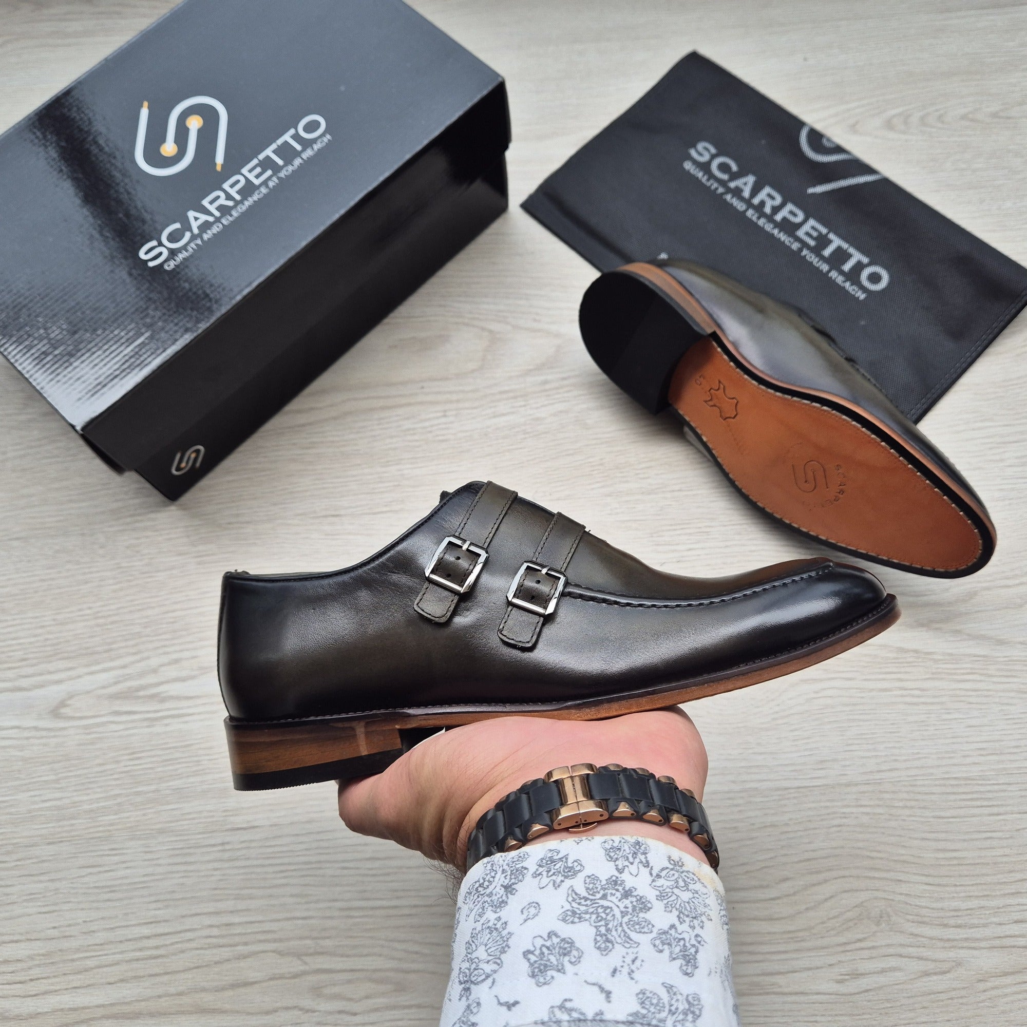 Salvatore Bottle Green Double Monk Strap — three-quarter view | Scarpetto
