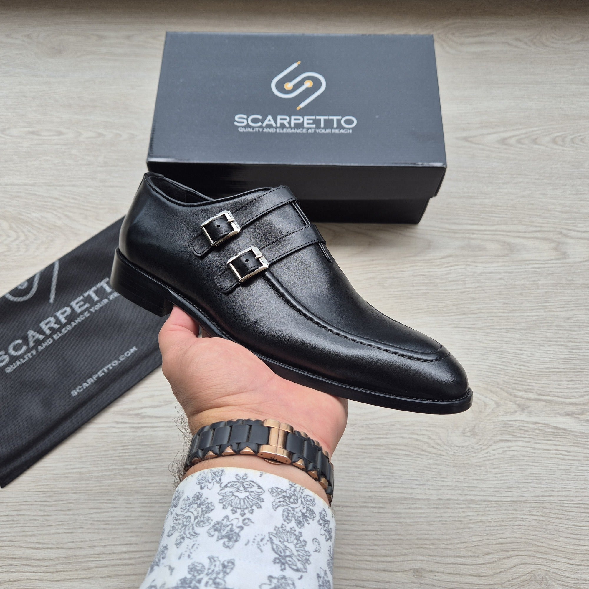 Salvatore Jet Black Double Monk Strap — side view | Scarpetto