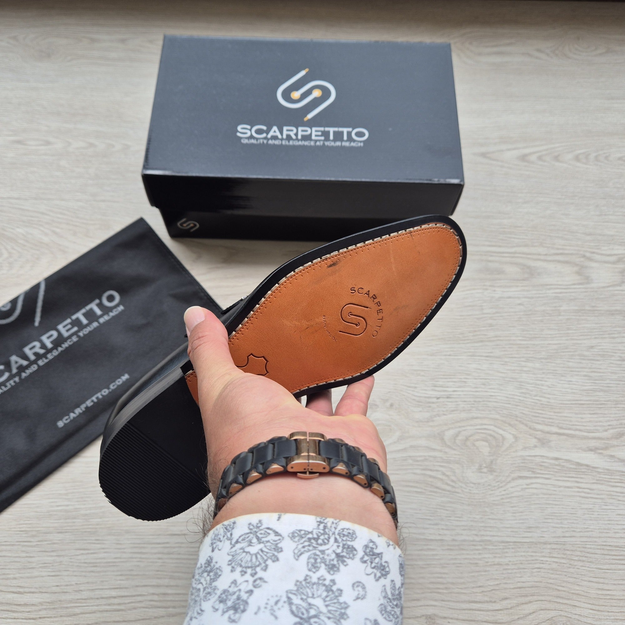 Salvatore Jet Black Double Monk Strap — sole detail | Scarpetto