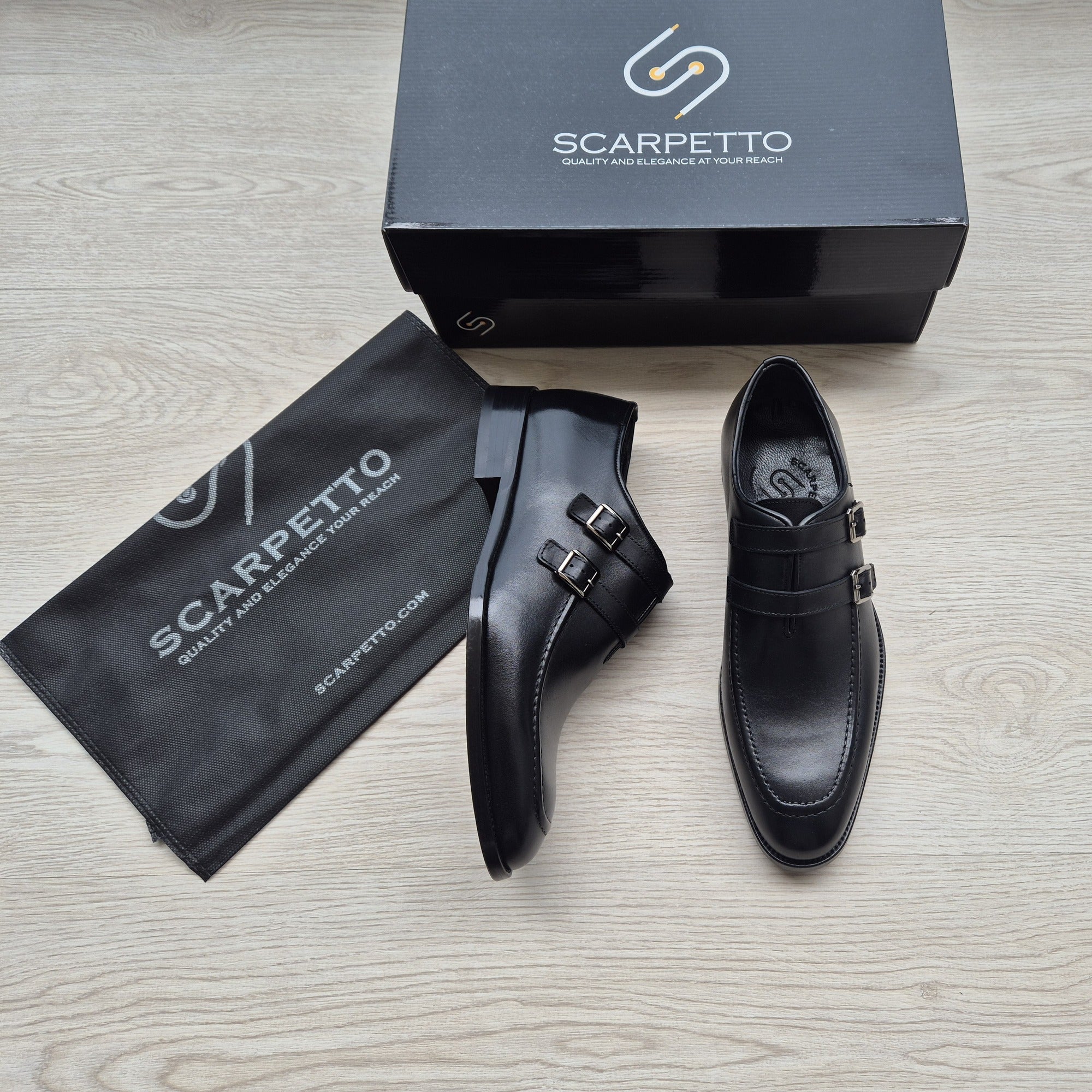 Salvatore Jet Black Double Monk Strap — front view | Scarpetto
