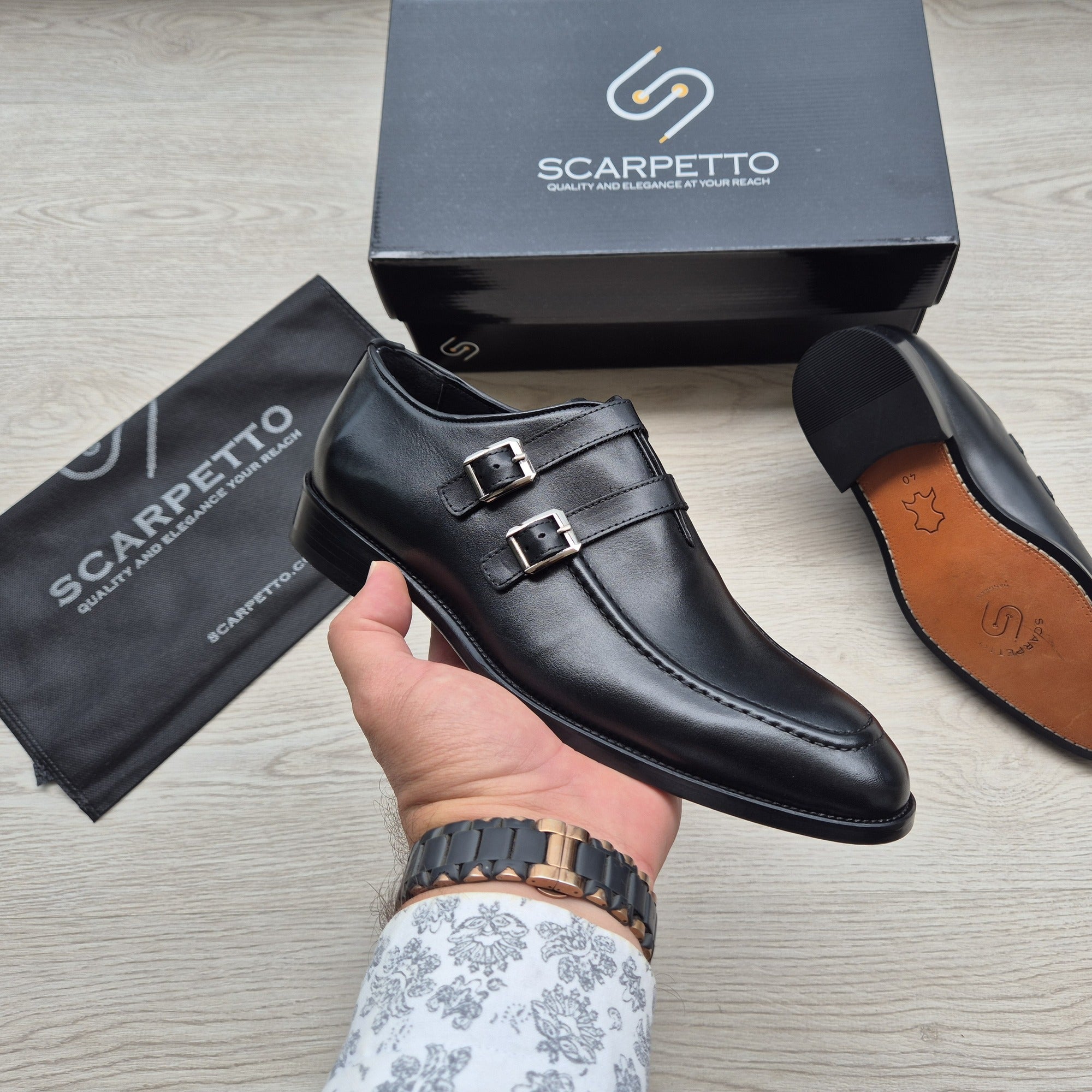 Salvatore Jet Black Double Monk Strap — top view | Scarpetto
