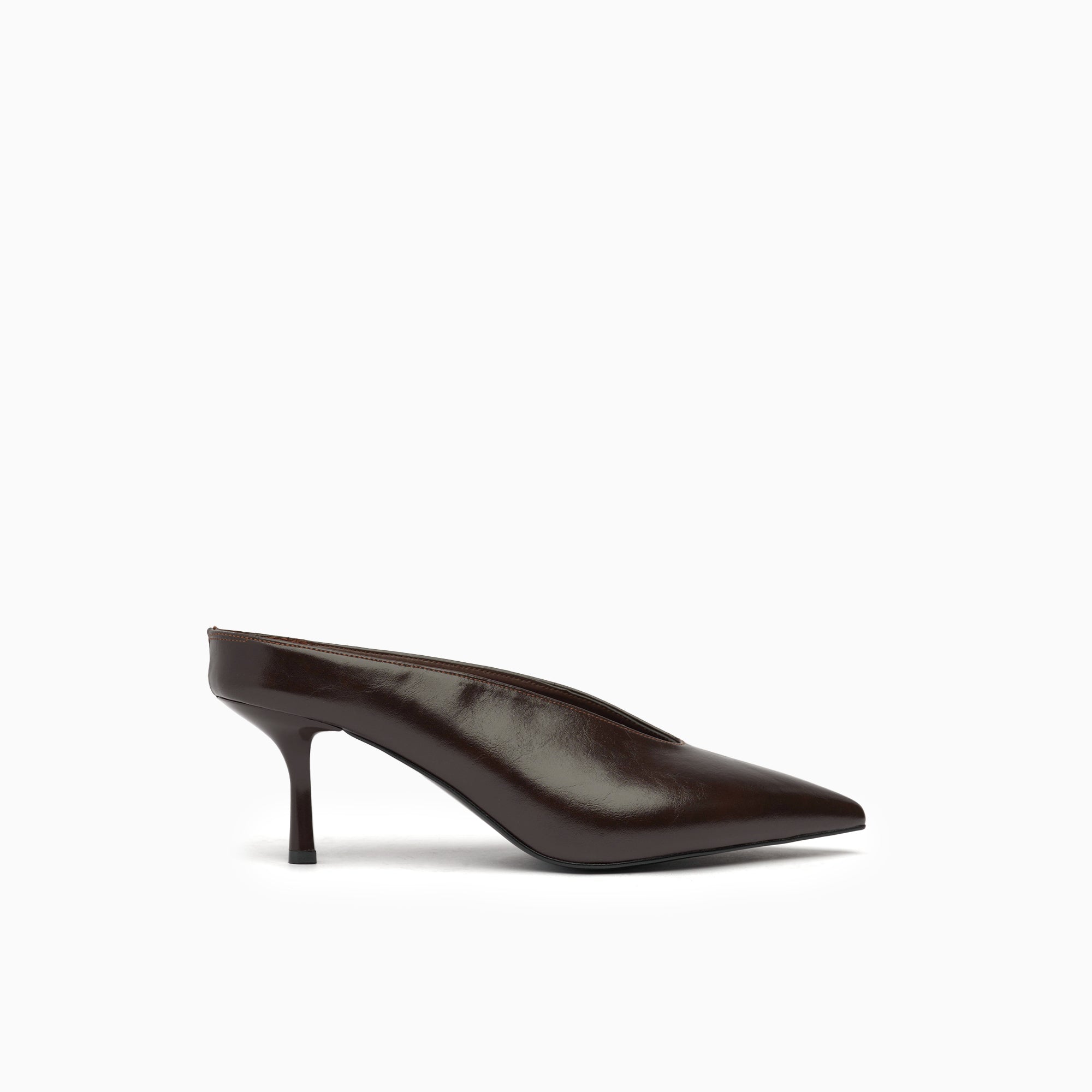Serena Cognac Tan Pointed Backless Mule — side view | Scarpetto
