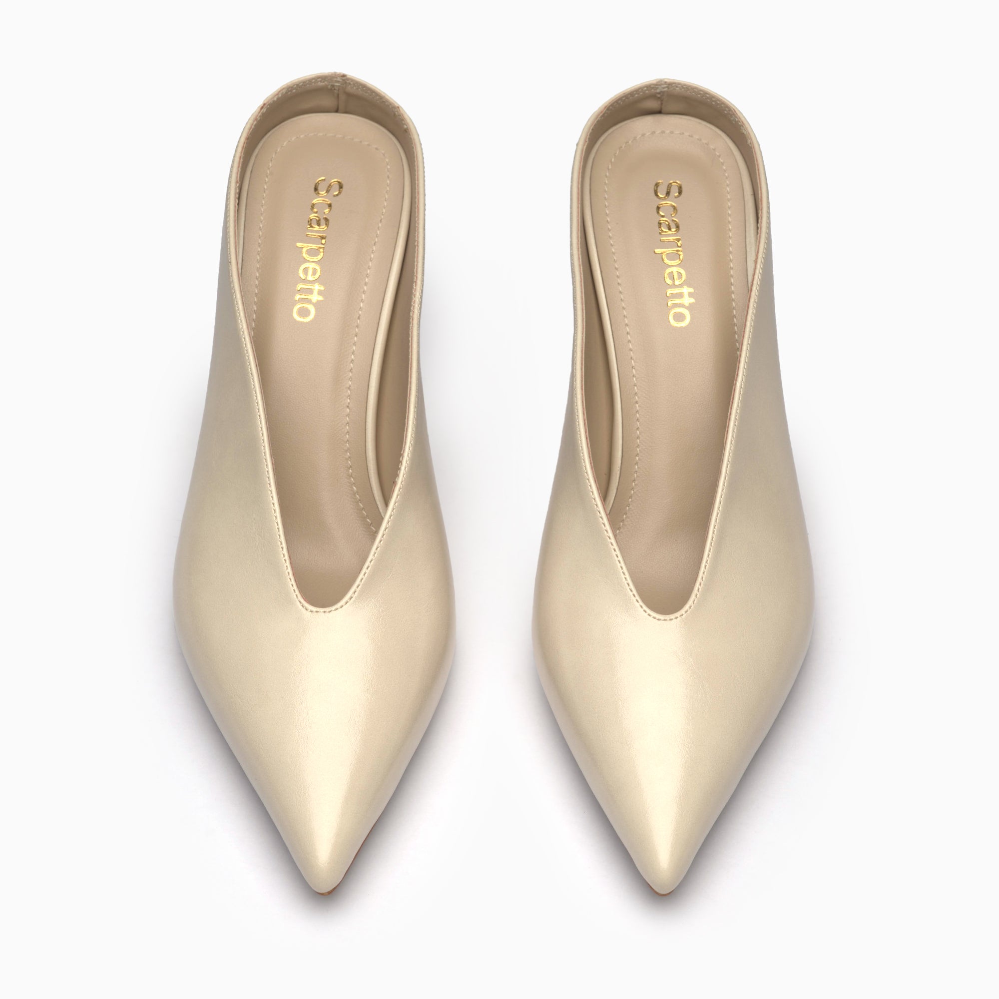 Serena Ivory Cream Pointed Backless Mule — top view | Scarpetto