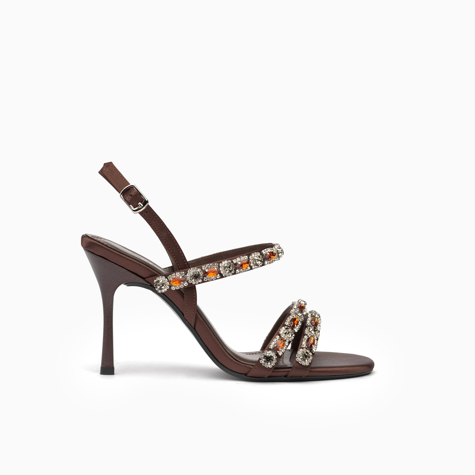 Stella Cognac Topaz Crystal-Strap Heeled Sandal — side view | Scarpetto