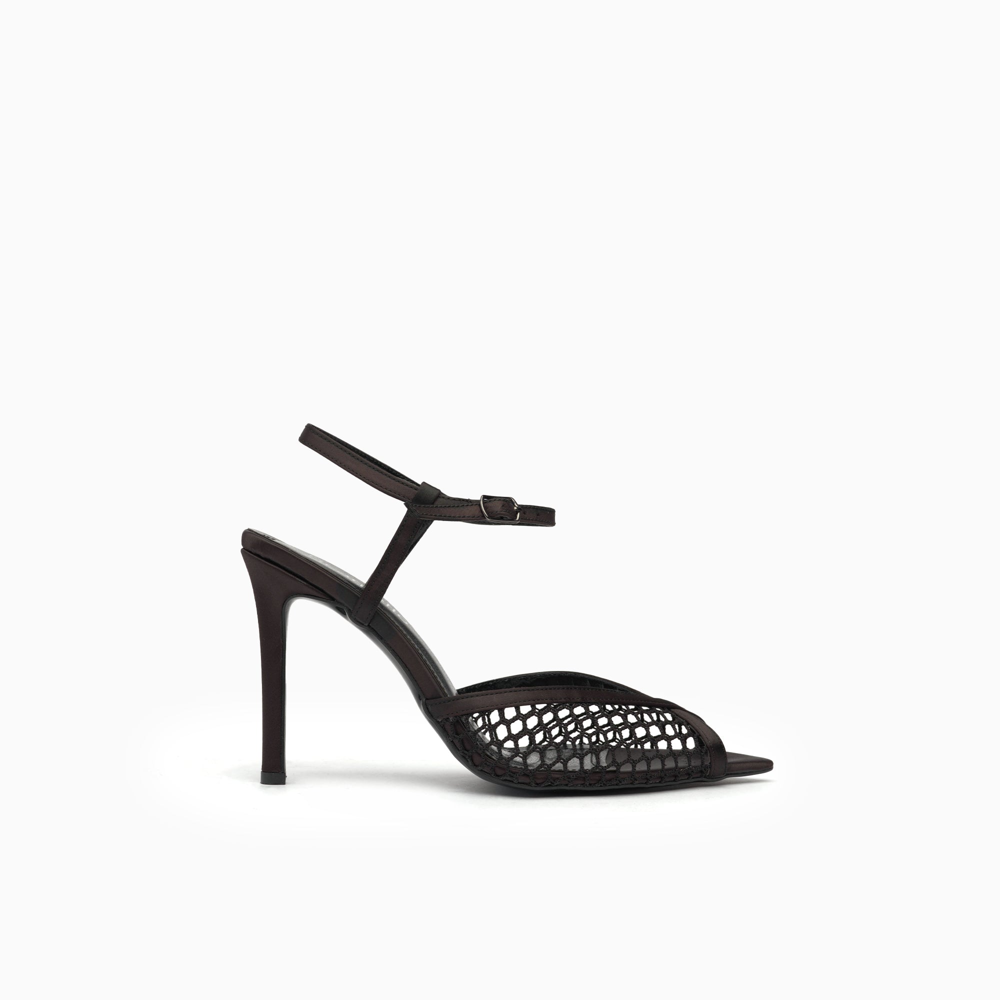 Velo Espresso Brown Mesh Peep-Toe Ankle-Strap Sandal — side view | Scarpetto