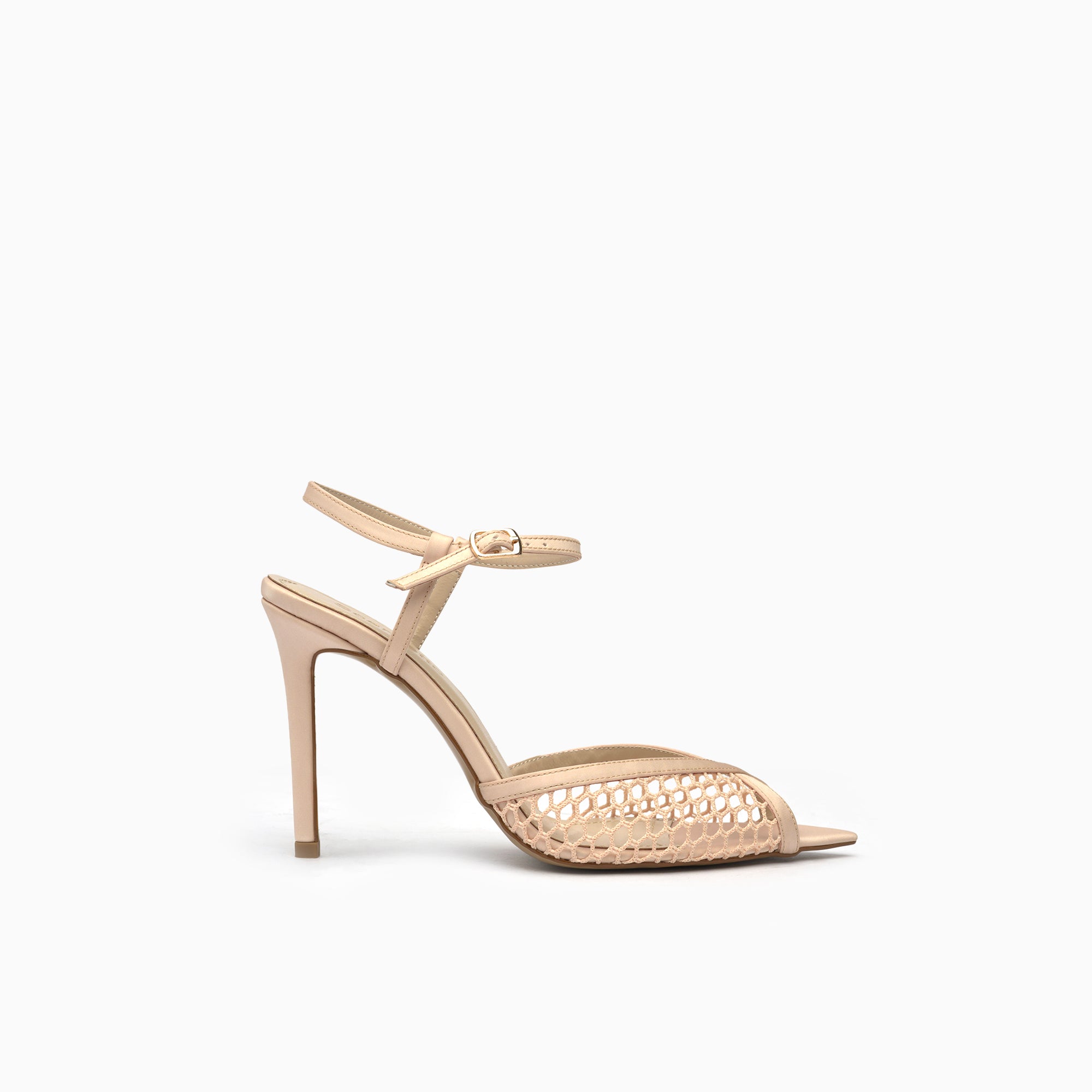 Velo Nude Blush Mesh Peep-Toe Ankle-Strap Sandal — side view | Scarpetto