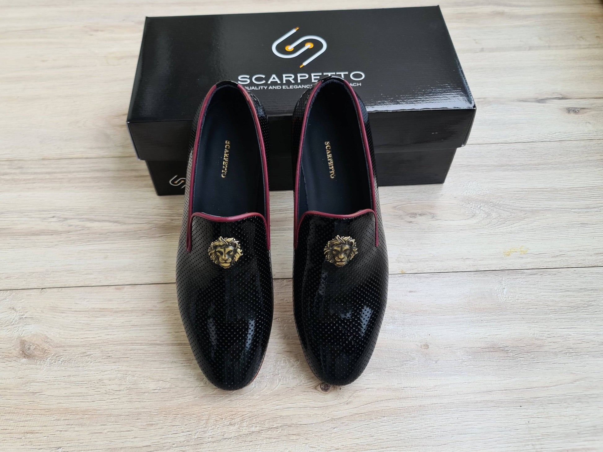 Black Men's Genuine Leather Dotted Loafers - Scarpetto