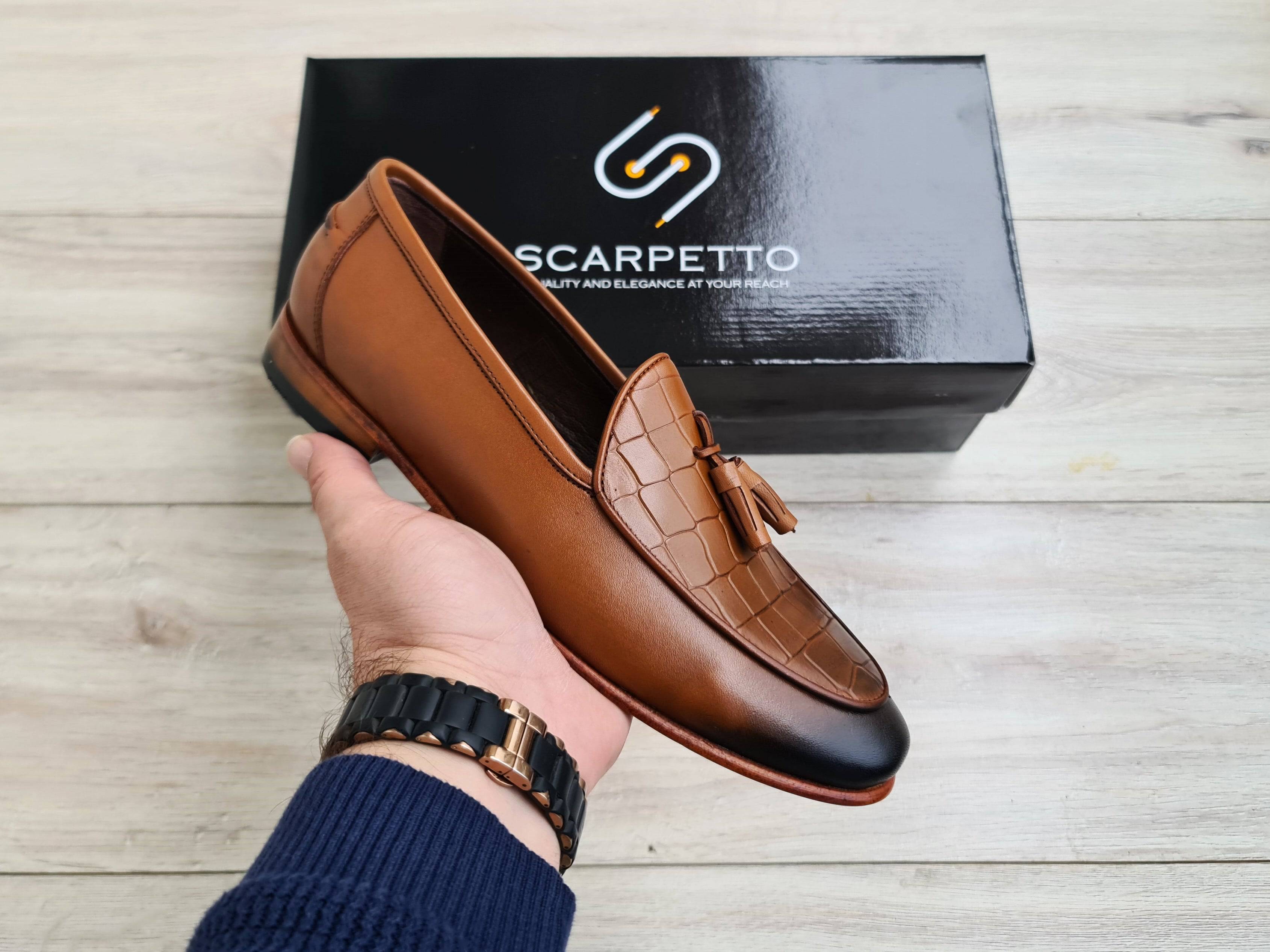 Frangiato Croco Walnut Men's Leather Loafer — front view | Scarpetto
