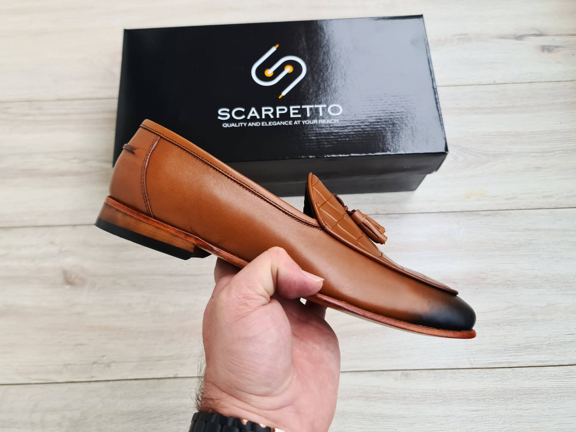 Frangiato Croco Walnut Men's Genuine Leather Loafers - Leather Sole - Scarpetto
