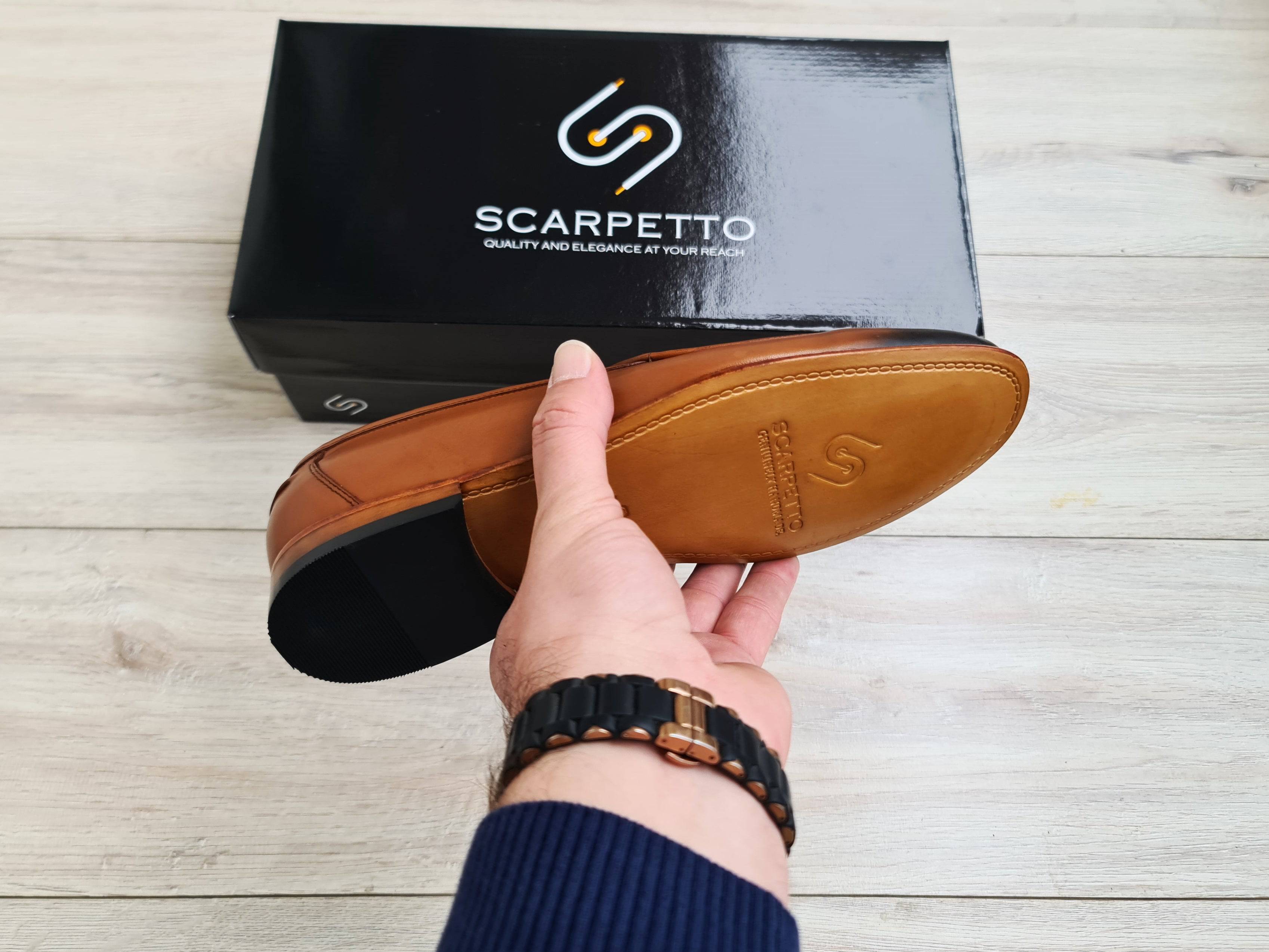 Frangiato Croco Walnut Men's Leather Loafer — three-quarter view | Scarpetto